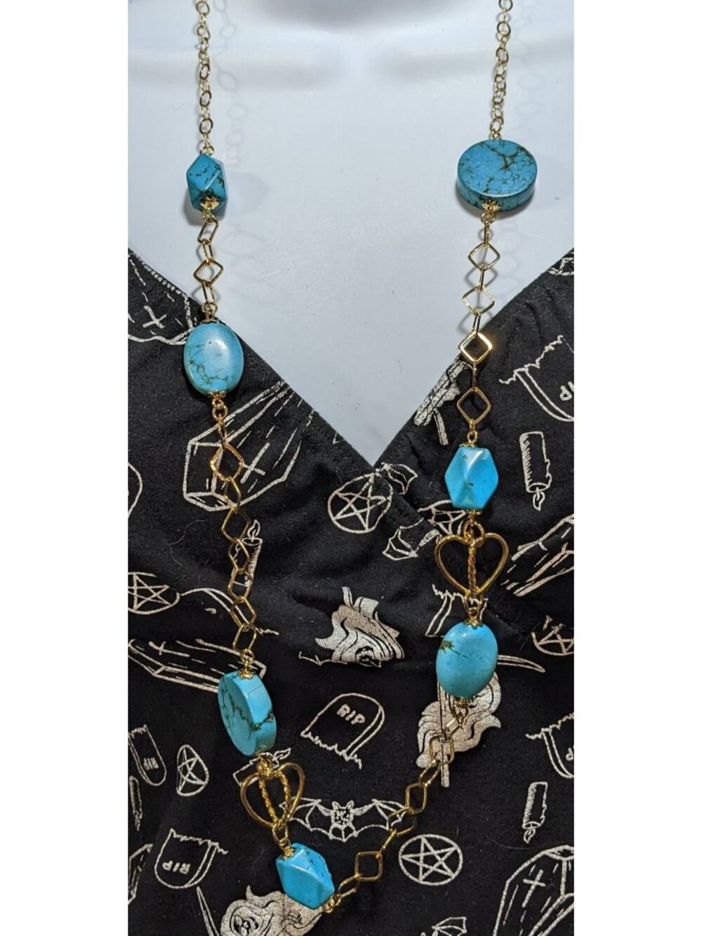 Vintage Chateau D'Argante 925 Turquoise Boho Long Statement Necklace 36 Inch